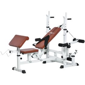 Multi-Position Weight Bench, Full Body Workout Adjustable Strength Training with Leg Developer for Home Gym, White/Brown