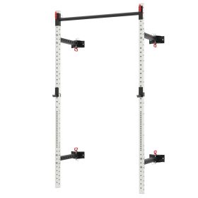 Folding Squat Rack with Pull Up Bar, Wall Mounted and Adjustable, 1000 Pounds Capacity Power Rack, White