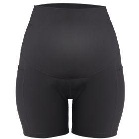 Women Maternity Shorts Seamless Pregnancy Underwear Shapewear Fitness Yoga Running Shorts High Waist Over The Belly Pants with Two Side Pockets (Option: BLK_L)