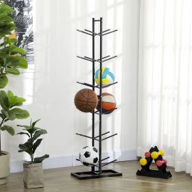 12-Ball Sports Rack, Ball Holder Basketball Rack for Garage, Classroom or Gym, Athletic Gear Organizer (Option: Black-640x450x160 mm)