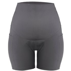 Women Maternity Shorts Seamless Pregnancy Underwear Shapewear Fitness Yoga Running Shorts High Waist Over The Belly Pants with Two Side Pockets (Option: GRY_2XL)